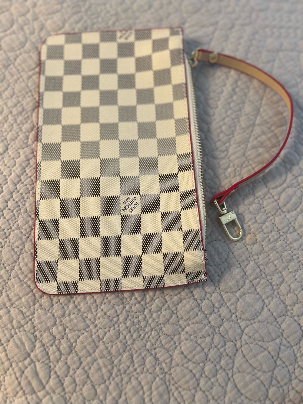 Inspire Checkered Wristlet Clutch in Cream, Brown and Red Trim
